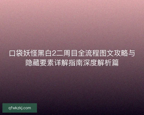 口袋妖怪黑白2二周目全流程图文攻略与隐藏要素详解指南深度解析篇
